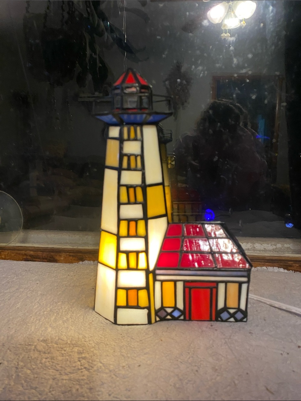 Gorgeous Coastal Beach Stained Glass Lighthouse Accent Light Lamp Nightlight